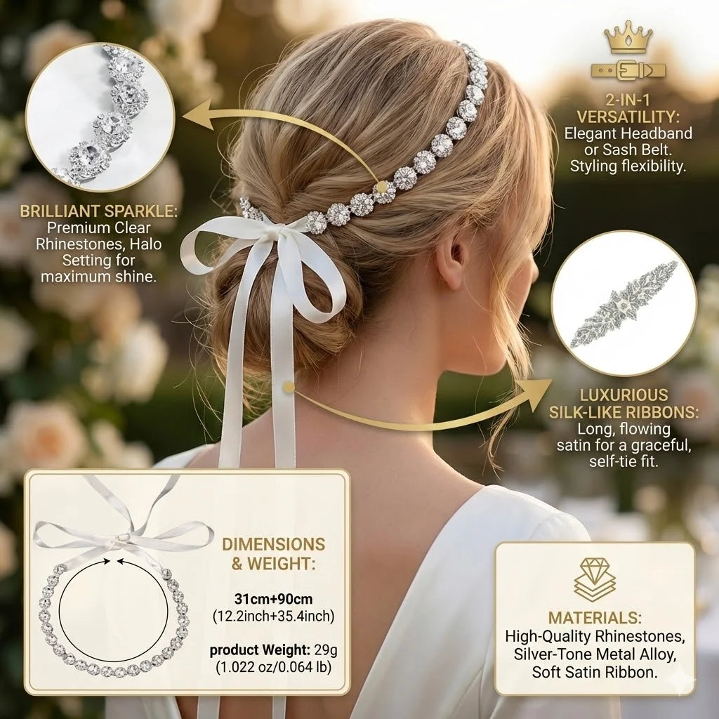 Varenzi Crystal Bridal Rhinestone Headband — Sparkling Wedding Hairpiece