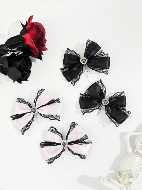 Varenzi Gothic Heart Lace Bow Hair Clip Set — Lolita Sweet-Edge Duo